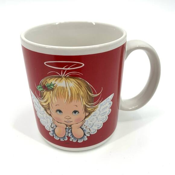 Vintage 1986 Enesco Morehead Ceramic Coffee Mug Christmas Holiday Angel Themed - Picture 3 of 8